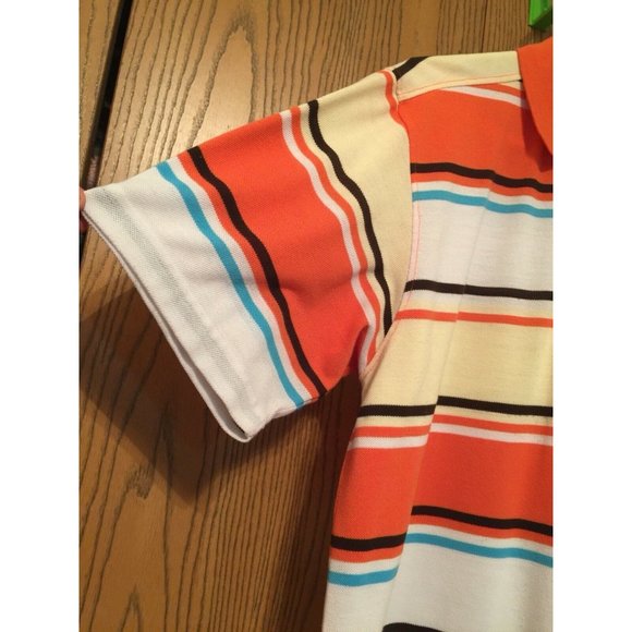 Design Lab Premium Polo Short Mens XL 3 Button Striped Multi Color Orange Yellow - Picture 7 of 12